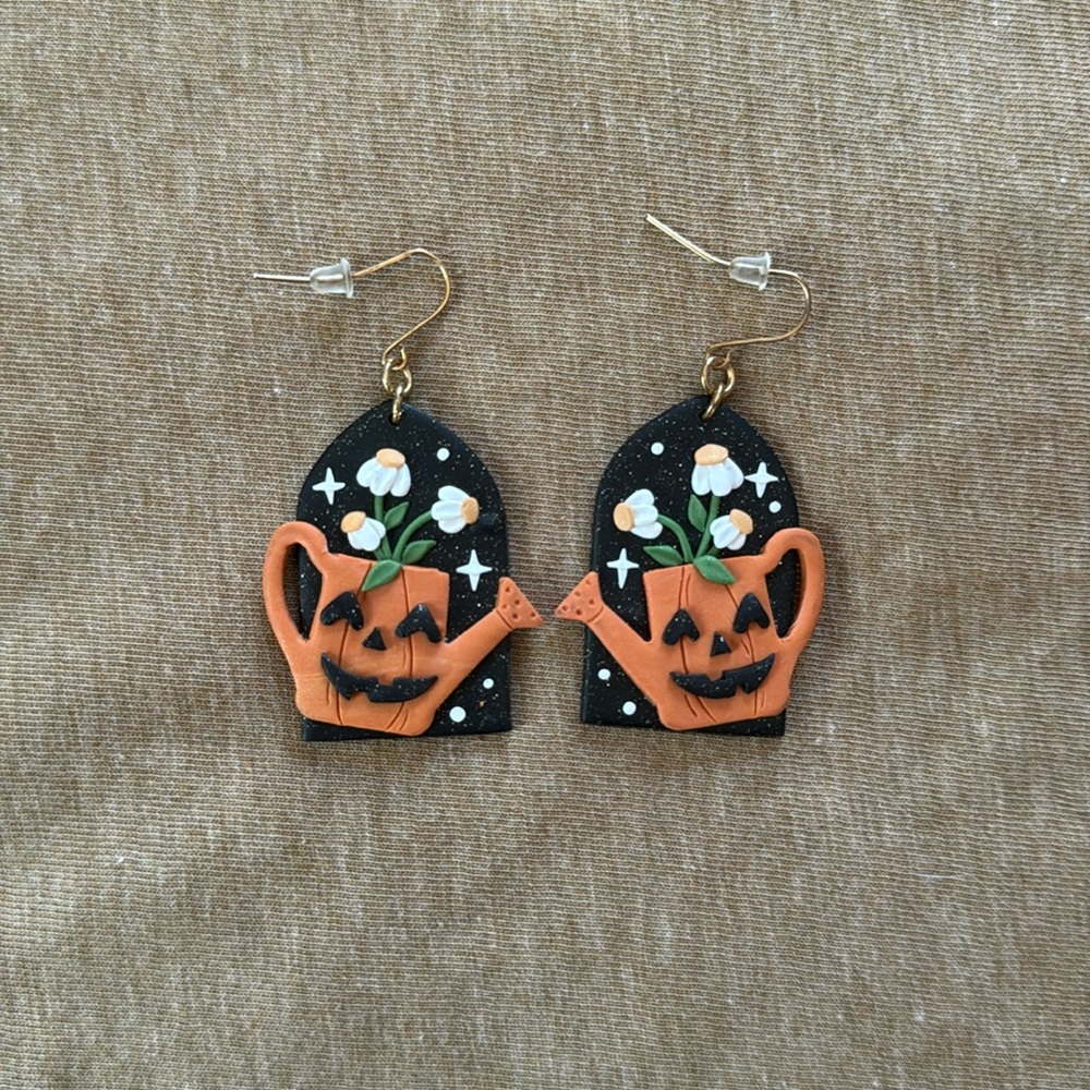 Polymer Clay Pumpkin Watering Can Earrings